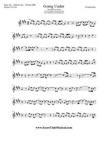 Evanescence Going Under score for Tenor Saxophone Soprano (Bb)