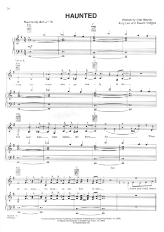 Evanescence Haunted score for Piano