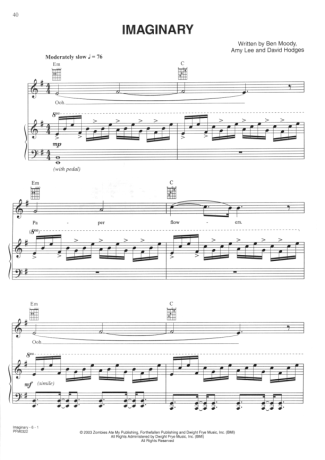 Evanescence Imaginary score for Piano