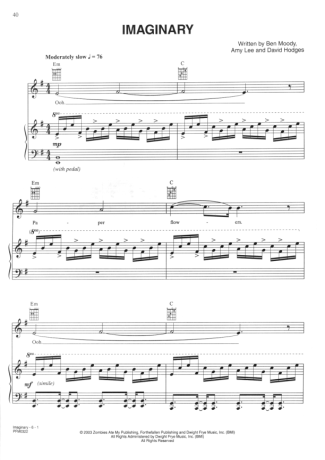 Evanescence  score for Piano