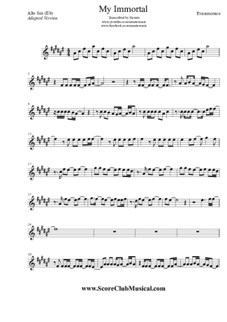 Evanescence My Immortal score for Alto Saxophone