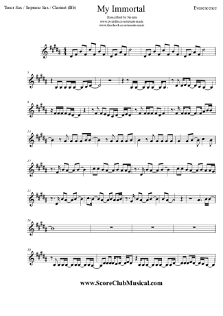 Evanescence My Immortal score for Clarinet (Bb)