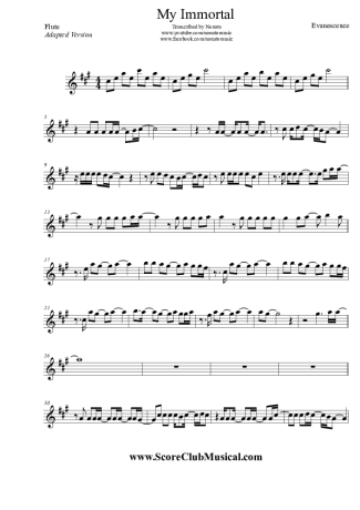 Evanescence My Immortal score for Flute