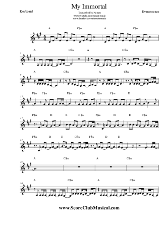 Evanescence My Immortal score for Keyboard