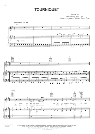 Evanescence Tourniquet score for Piano