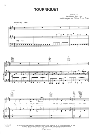 Evanescence  score for Piano