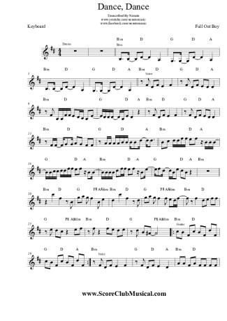 Fall Out Boy Dance, Dance score for Keyboard