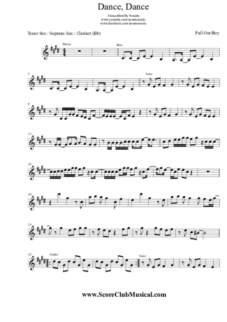 Fall Out Boy Dance, Dance score for Tenor Saxophone Soprano (Bb)