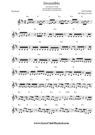 Fall Out Boy Irresistible (ft. Demi Lovato) score for Keyboard