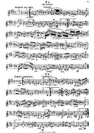 Felix Mendelssohn Song Without Words Op 19 No 1 score for Violin