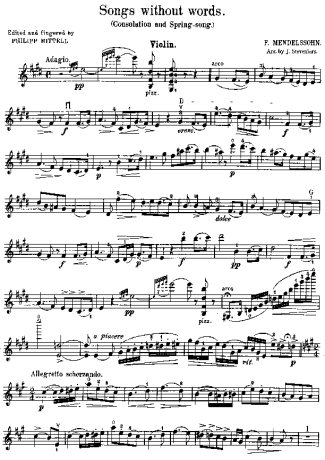 Felix Mendelssohn Spring Song 2 score for Violin