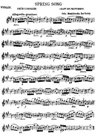 Felix Mendelssohn Spring Song 3 score for Violin