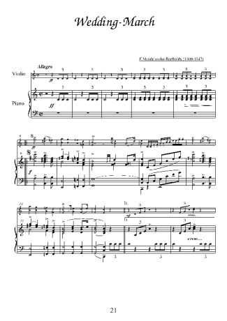 Felix Mendelssohn Wedding March score for Piano