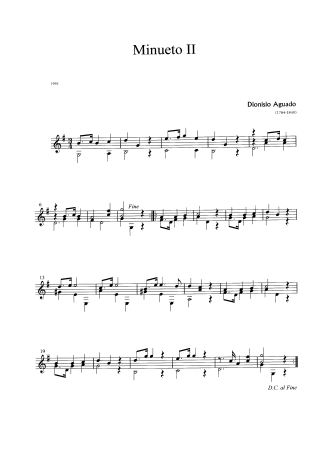 Ferdinando Carulli Minueto II score for Acoustic Guitar