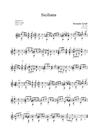 Siciliana in A Minor for Guitar by Ferdinando Carulli sheet music