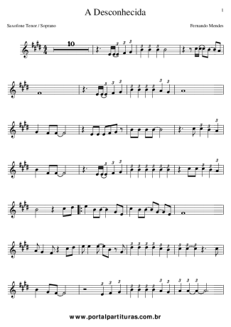 Fernando Mendes - A Desconhecida - Sheet Music For Alto Saxophone