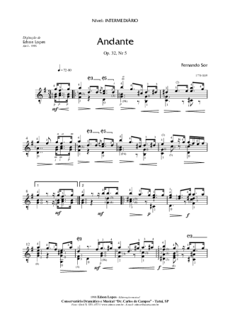 Fernando Sor Andante Op. 32 Nr 5 score for Acoustic Guitar