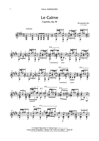 Fernando Sor Le Calme (Capricho) Op. 50 score for Acoustic Guitar
