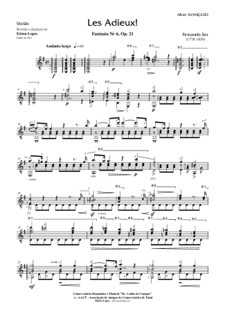 Fernando Sor Les Adieux (Fantasia Nr 6) Op. 21 score for Acoustic Guitar