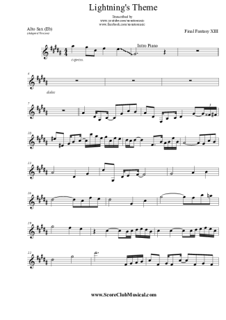 Final Fantasy XIII Lightning Theme score for Alto Saxophone