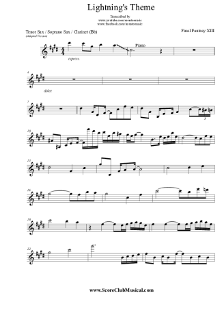 Final Fantasy XIII Lightning Theme score for Clarinet (Bb)