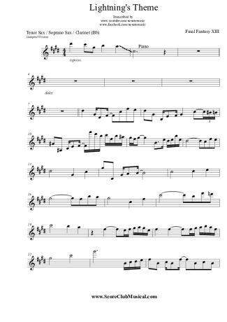 Final Fantasy XIII Lightning Theme score for Tenor Saxophone Soprano (Bb)