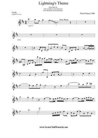 Final Fantasy XIII Lightning Theme score for Violin
