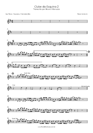 Flavio Venturine Clube Da Esquina 2 score for Clarinet (Bb)