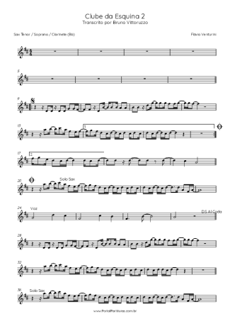 Flavio Venturine Clube Da Esquina 2 score for Tenor Saxophone Soprano (Bb)