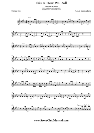 Florida Georgia Line  score for Clarinet (C)