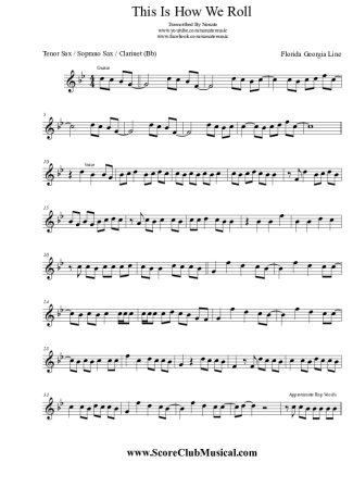 Florida Georgia Line  score for Tenor Saxophone Soprano (Bb)