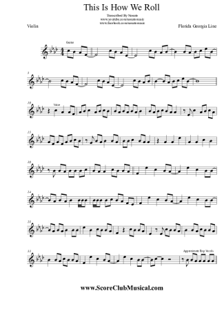 Florida Georgia Line This Is How We Roll score for Violin
