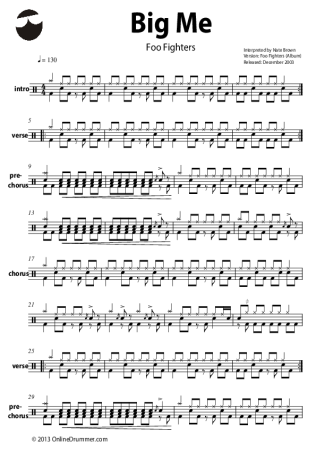 Foo Fighters  score for Drums