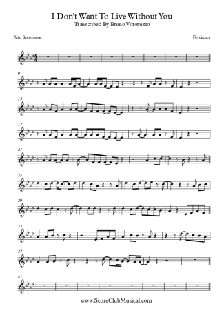 Foreigner I Don´t Want To Live Without You score for Alto Saxophone