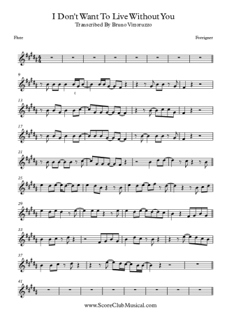 Foreigner I Don´t Want To Live Without You score for Flute