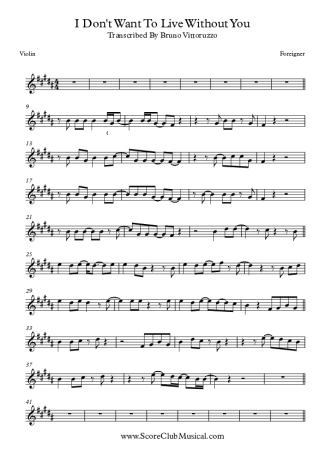 Foreigner I Don´t Want To Live Without You score for Violin
