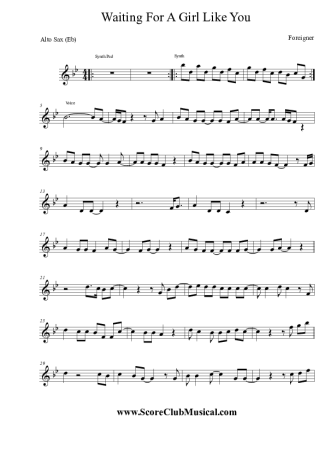 Foreigner Waiting For a Girl Like You score for Alto Saxophone