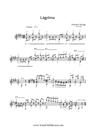 Francisco Tárrega Lágrima score for Acoustic Guitar