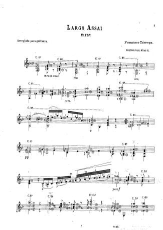 Francisco Tárrega Largo Assai (Haydn( score for Acoustic Guitar