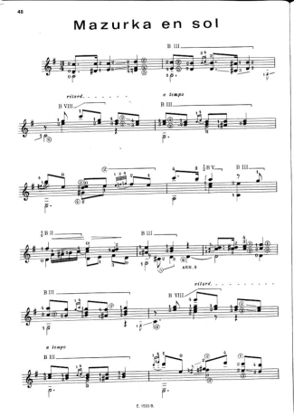 Francisco Tárrega Mazurka En Sol score for Acoustic Guitar