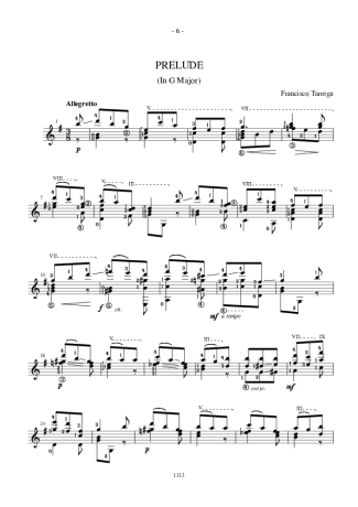 Francisco Tárrega Prelude In G score for Acoustic Guitar