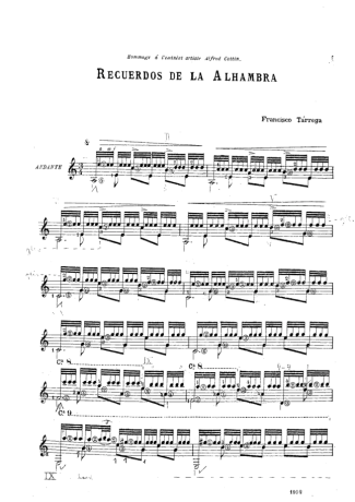 Francisco Tárrega Recuerdos De La Alhambra score for Acoustic Guitar