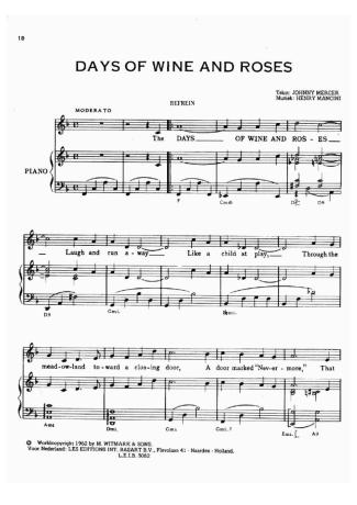 Frank Sinatra Days Of Wine And Roses score for Piano