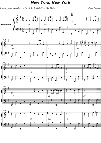 Frank Sinatra New York, New York score for Accordion