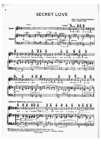 Frank Sinatra Secret Love score for Piano