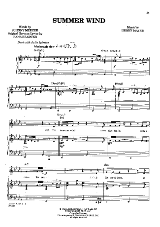 Frank Sinatra Summer Wind score for Piano