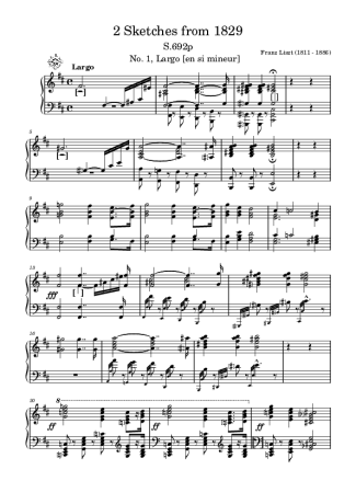 Franz Liszt 2 Sketches From 1829 S.692p score for Piano