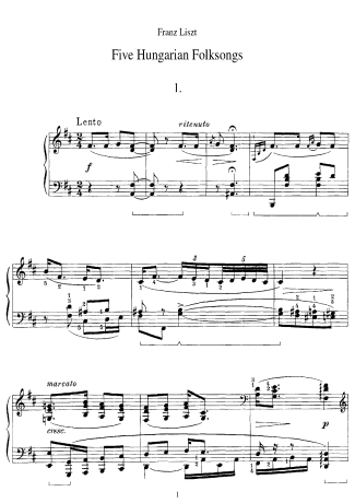Franz Liszt 5 Ungarische Volkslieder S.245 score for Piano