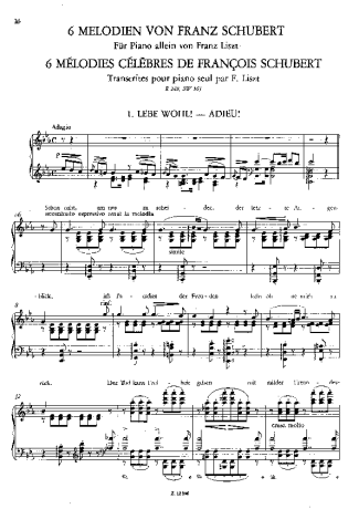 Franz Liszt 6 Melodien Von Franz Schubert S.563 score for Piano