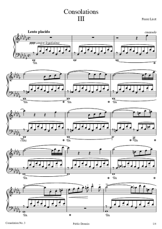 Franz Liszt Consolations III score for Piano